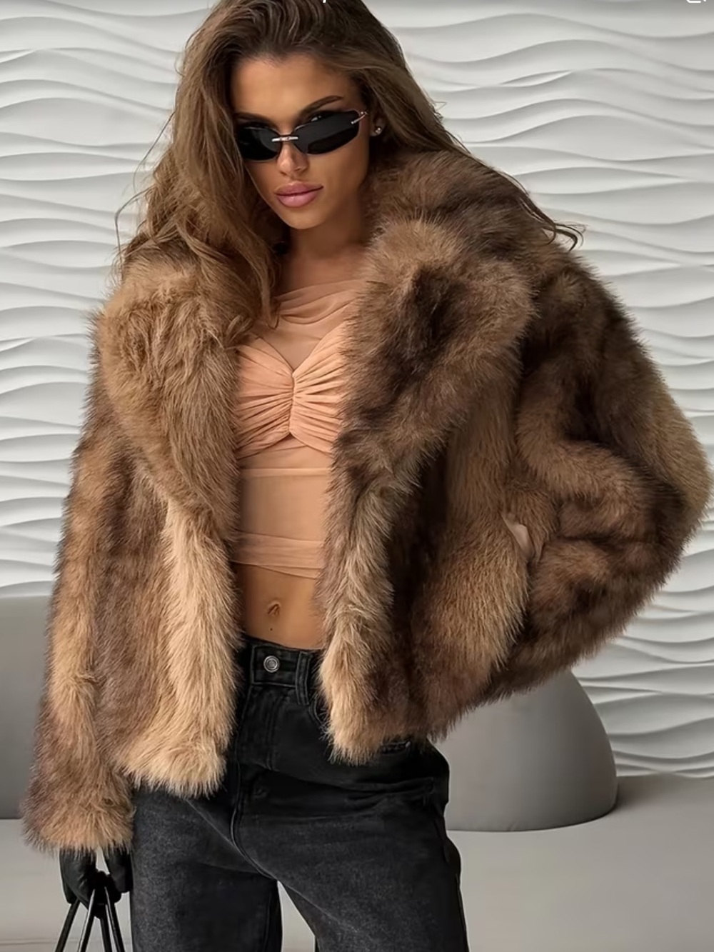 Luxury Brown Faux Fur Coat Jacket